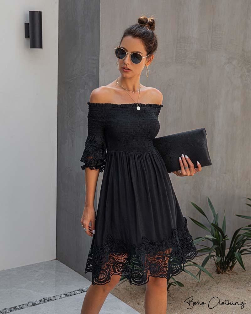 Short black store boho dress