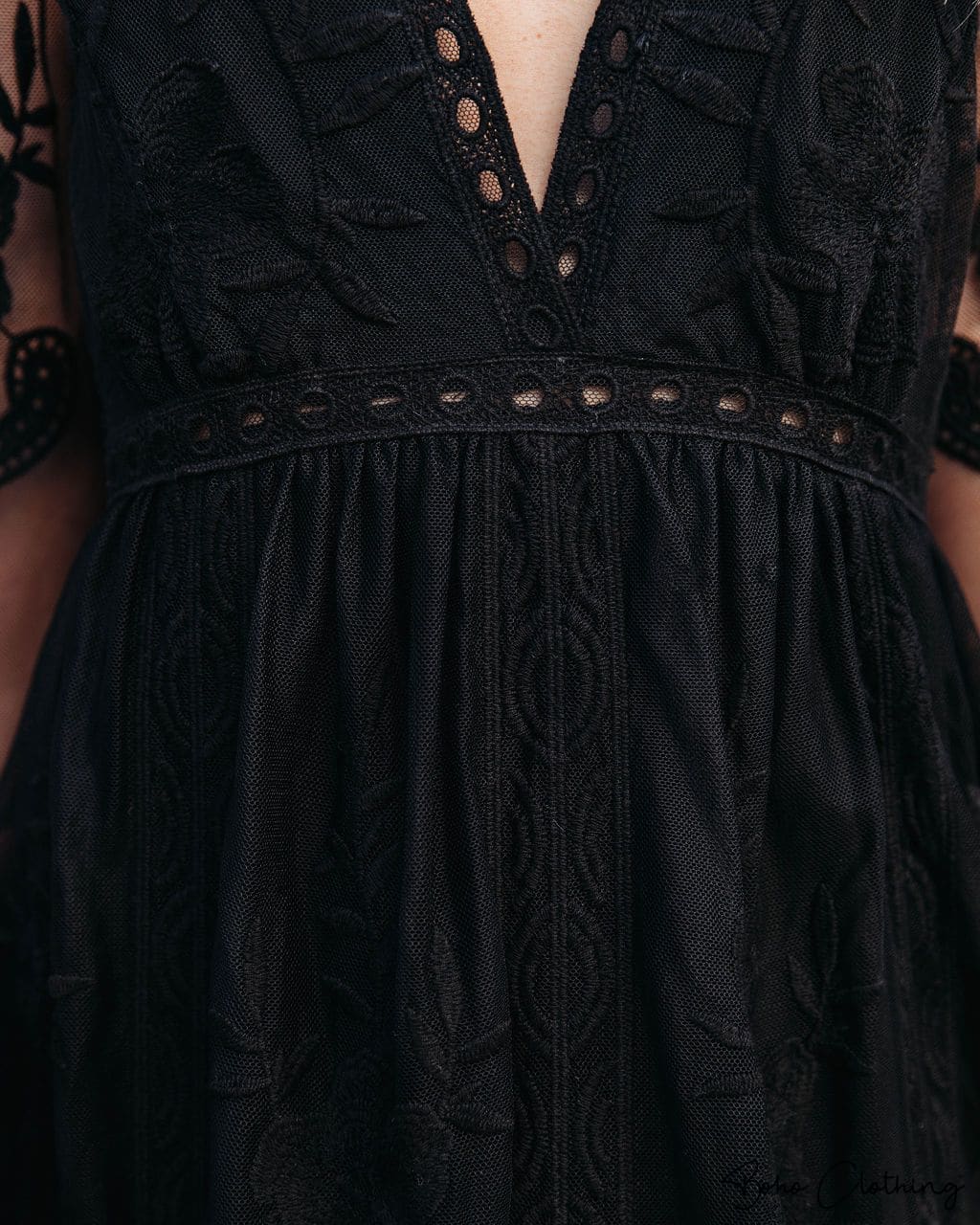 bohemian black lace maxi dress