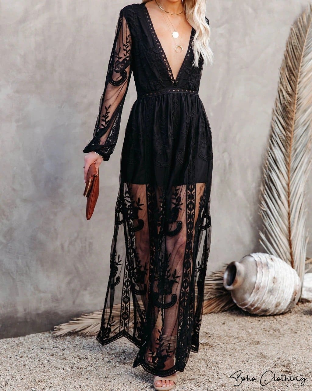 Black long boho outlet dress