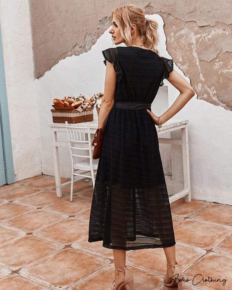 Black boho midi clearance dress